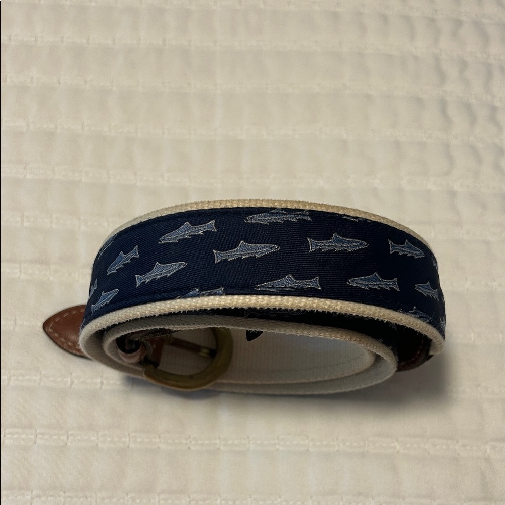 34 Collared Greens American Made Navy Blue Fish Pattern Belt